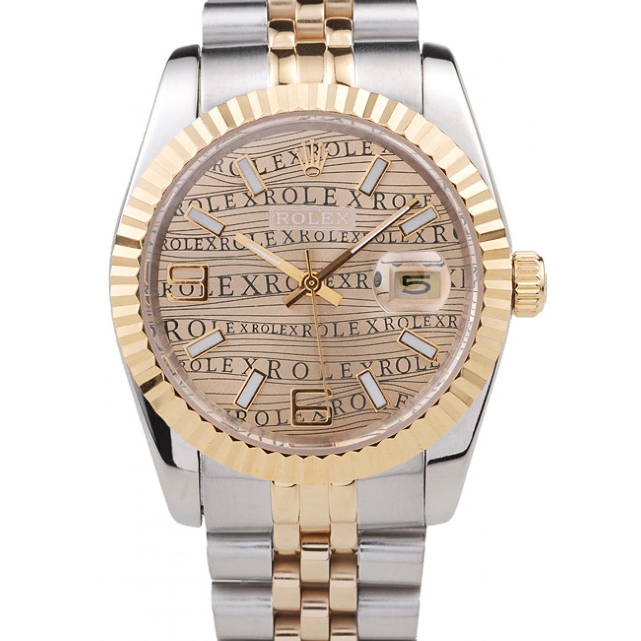 Aaa replica watch Tone Dial PlatedGold Stainless Rolex 18k Two DateJust Steel Gold 0607